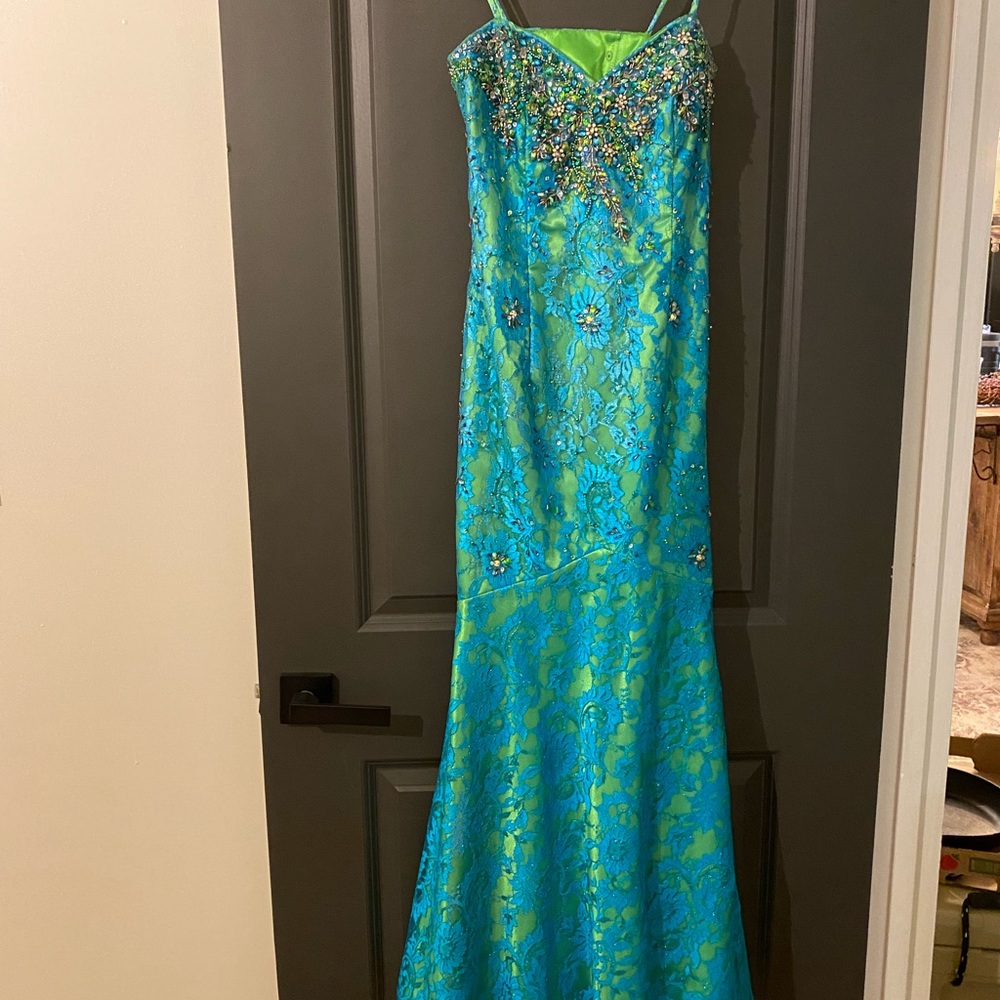 Blue and green prom dress
